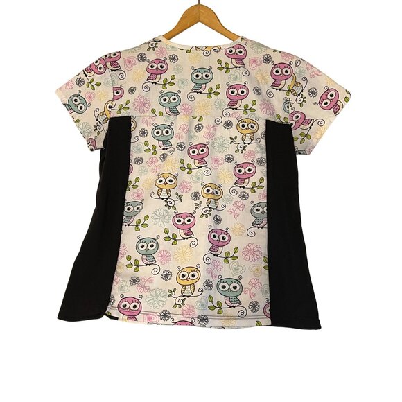 Divine Scrubs JDM Uniforms Owl Print Scrub Top For Women M Cotton Blend Pockets - Picture 13 of 16